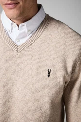 Next 2-in-1 Pullover Regular Fit mit V-Ausschnitt und Hemdeinsatz Beige/Khaki/Braun