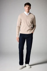 Next 2-in-1 Pullover Regular Fit mit V-Ausschnitt und Hemdeinsatz Beige/Khaki/Braun