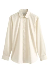 Next Langarmhemd Pflegeleichtes Slim Fit Hemd mit Struktur Weiß/Khaki/Beige