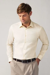 Next Langarmhemd Pflegeleichtes Slim Fit Hemd mit Struktur Weiß/Khaki/Beige