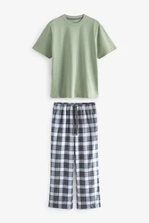 Next Pyjama Motionflex Schlafanzug (2 tlg) Dunkelgrün/Grün/Hellgrün/Blau