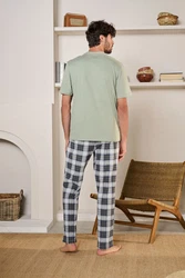 Next Pyjama Motionflex Schlafanzug (2 tlg) Dunkelgrün/Grün/Hellgrün/Blau