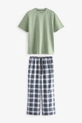 Next Pyjama Motionflex Schlafanzug (2 tlg) Dunkelgrün/Grün/Hellgrün/Blau