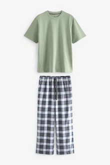 Next Pyjama Motionflex Schlafanzug (2 tlg) Dunkelgrün/Grün/Hellgrün/Blau