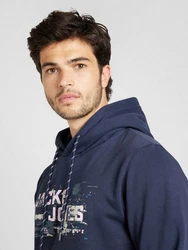 JACK & JONES Sweatshirt JCOOUTDOOR LOGO SWEAT HOOD SN Dunkelblau/Hellblau