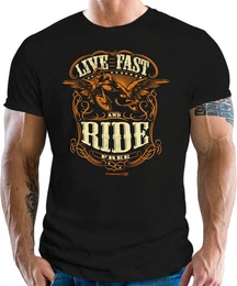 T-Shirt fr Biker, Racer, Motorrad Fans: Live Fast, Ride Free
