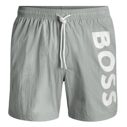 Badeshorts Octopus mit groem Markenschriftzug auf dem linken Bein