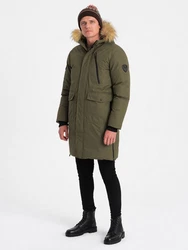 OMBRE Winterjacke mit abnehmbarem Kapuze Fell Dunkelgrün/Khaki