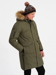 OMBRE Winterjacke mit abnehmbarem Kapuze Fell Dunkelgrün/Khaki