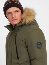 OMBRE Winterjacke mit abnehmbarem Kapuze Fell Dunkelgrün/Khaki