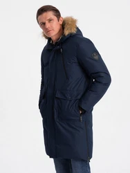 OMBRE Winterjacke mit abnehmbarem Kapuze Fell Dunkelblau/Blau/Hellblau
