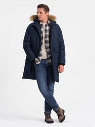 OMBRE Winterjacke mit abnehmbarem Kapuze Fell Dunkelblau/Blau/Hellblau