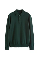 Next Polokragenpullover Langarm-Poloshirt Regular Fit Dunkelgrün/Grün