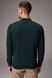 Next Polokragenpullover Langarm-Poloshirt Regular Fit Dunkelgrün/Grün