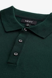 Next Polokragenpullover Langarm-Poloshirt Regular Fit Dunkelgrün/Grün