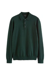 Next Polokragenpullover Langarm-Poloshirt Regular Fit Dunkelgrün/Grün