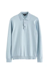 Next Polokragenpullover Langarm-Poloshirt Regular Fit Blau/Hellblau