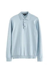 Next Polokragenpullover Langarm-Poloshirt Regular Fit Blau/Hellblau