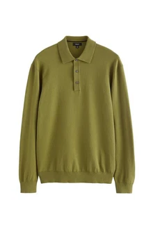 Next Polokragenpullover Langarm-Poloshirt Regular Fit Dunkelgrün/Grün