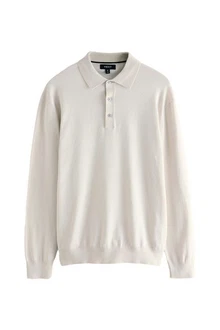 Next Polokragenpullover Langarm-Poloshirt Regular Fit Khaki/Grau/Beige/Braun/Weiß