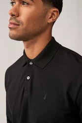 Next Langarm-Poloshirt Schwarz
