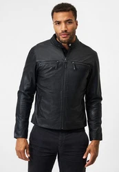 RICANO Lederjacke Traveller Schwarz/Dunkelblau/Dunkelgrau