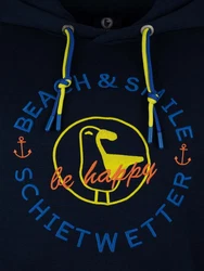 Schietwetter Kapuzenpullover Herren Hoodie Haifisch Klaus Orange/Dunkelblau/Hellblau