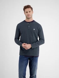 LERROS Henleyshirt Serafinoshirt für Herren Dunkelblau/Dunkelgrau/Grau