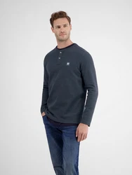 LERROS Henleyshirt Serafinoshirt für Herren Dunkelblau/Dunkelgrau/Grau