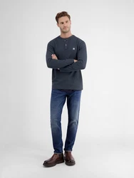 LERROS Henleyshirt Serafinoshirt für Herren Dunkelblau/Dunkelgrau/Grau