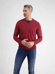 LERROS V-Neck Strickpullover Dunkelrot/Rot