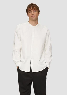 QS Langarmhemd Regular Fit Weiß/Beige
