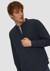QS Langarmhemd Regular Fit Dunkelblau/Beige/Braun