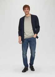 QS Langarmhemd Regular Fit Dunkelblau/Beige/Braun