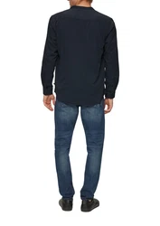 QS Langarmhemd Regular Fit Dunkelblau/Beige/Braun