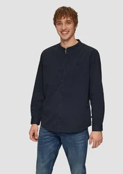 QS Langarmhemd Regular Fit Dunkelblau/Beige/Braun