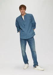 QS Langarmhemd Regular Fit Grau/Blau/Hellblau