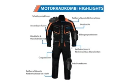 German Wear Motorradkombi BLD325K Orange/Beige/Gelb