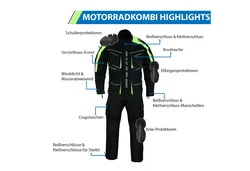 German Wear Motorradkombi BLD325K Gelb/Grün/Neonfarben
