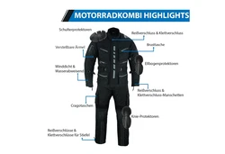 German Wear Motorradkombi BLD325K Grau/Dunkelblau/Dunkelgrün/Grün/Gelb/Beige