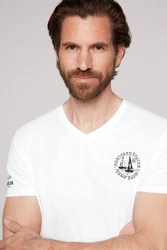 CAMP DAVID T-Shirt 'Cruise North' Weiß/Creme/Dunkelblau