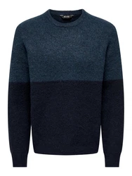 ONLY & SONS Strickpullover TEGAN Dunkelblau/Blau/Grau