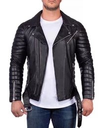 Lederjacke Herren Echtleder Jacke RS001 Schwarz XXL im Bikerstyle mit Silver Zippern