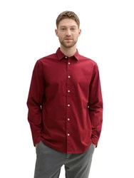 TOM TAILOR Hemd Langarmhemd STRETCH POPLIN Dunkelrot/Rot/Bordeaux