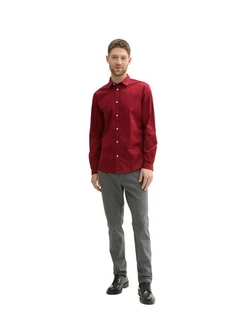 TOM TAILOR Hemd Langarmhemd STRETCH POPLIN Dunkelrot/Rot/Bordeaux