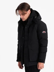 Ombre Winterjacke mit abnehmbarer Kapuze und Cargotaschen Schwarz