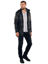 Lederjacke Leder-Parka mit abnehmbarer Kapuze