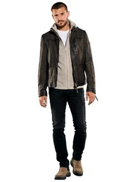 Lederjacke Lederjacke mit abnehmbarer Kapuze