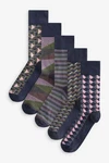 Next Bandeau-Bikini-Top Kurzsocken Gemusterte Socken im 5er-Pack Dunkelblau/Mischfarben