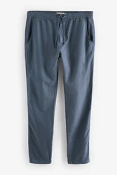 Next Slim Fit Hose mit Kordelzug aus Leinenmischung Blau/Grau/Dunkelblau